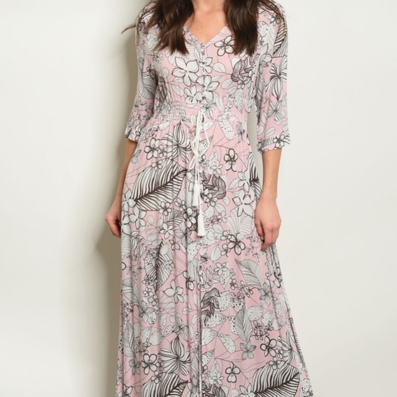 LAST 2‼️PINK FLORAL MAXI- DRESS - Picture 2 of 3